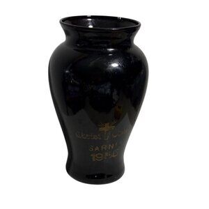 Vintage 1955 Christ Church Sarnia Black Glass Vase 7" Tall